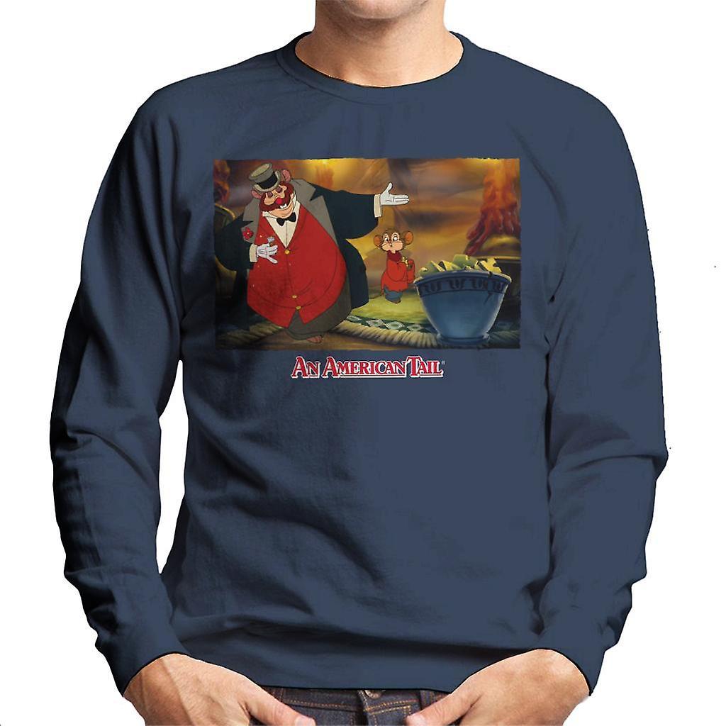 An American Tail Honest John And Fieval Eating Cheese Men's Sweatshirt Navy Blue Medium