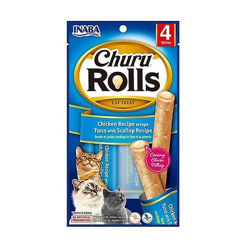 Inaba Churu Rolls for Cats Tuna Recipe with Scallops 4 sticks (Chicken - Tuna - Seafood - Meat)