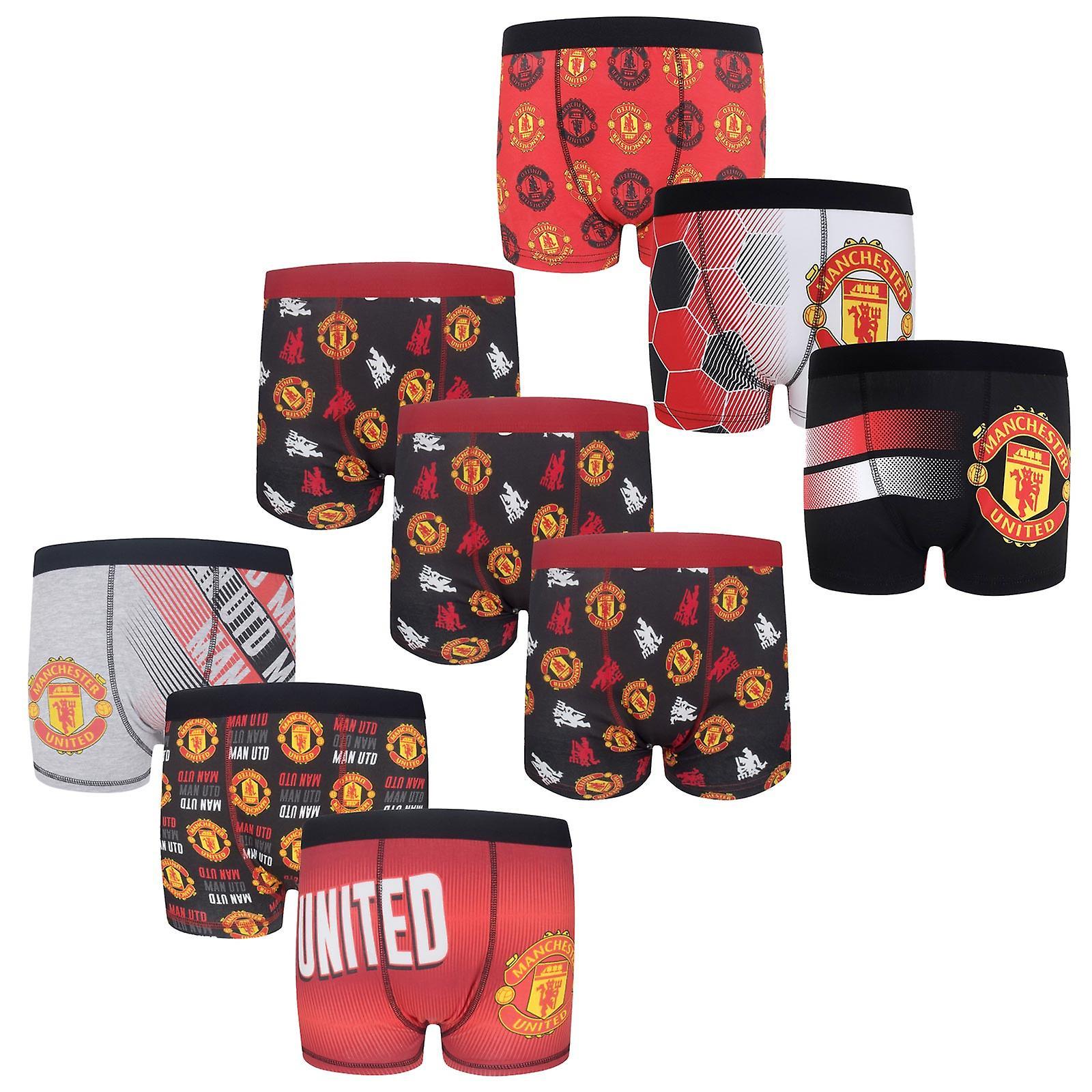 Manchester United FC Manchester United Boys Boxer Shorts 3 Pack Crest Kids OFFICIAL Football Gift Red/Black/Grey 3-4 Years