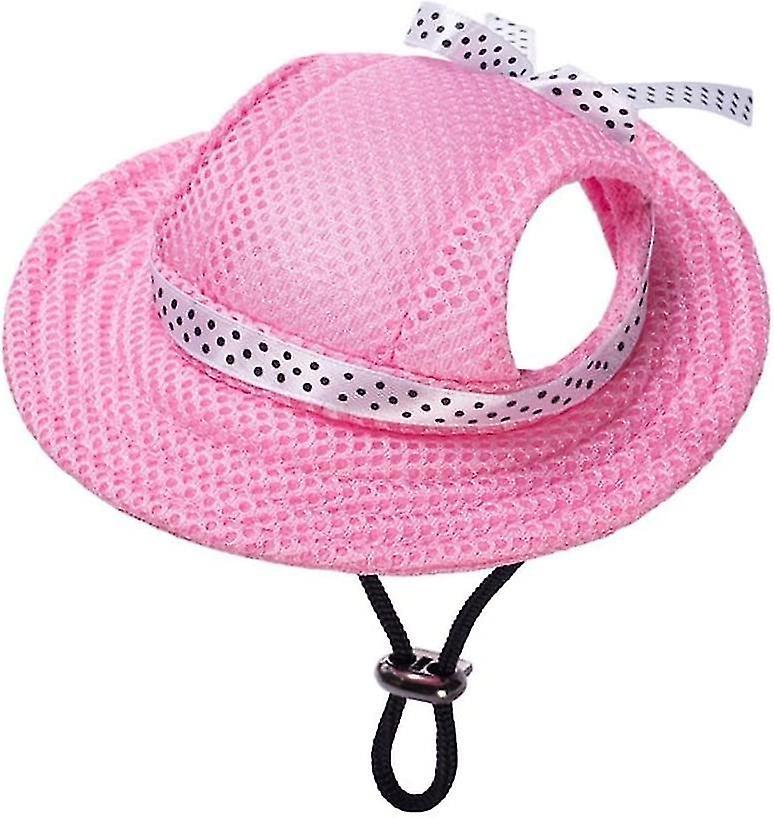 Tianzun Pet Dog Sun Protection Visor Hat, Mesh Porous Sun Cap With Ear Holes Baseball Caps Hats With Adjustable Neck Strap Pink M