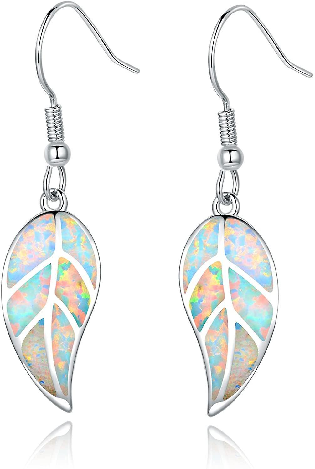 Liangnv 18k White Gold/rose Gold Plated Created White Or Green Opal Leaf Drop Dangling Earrings