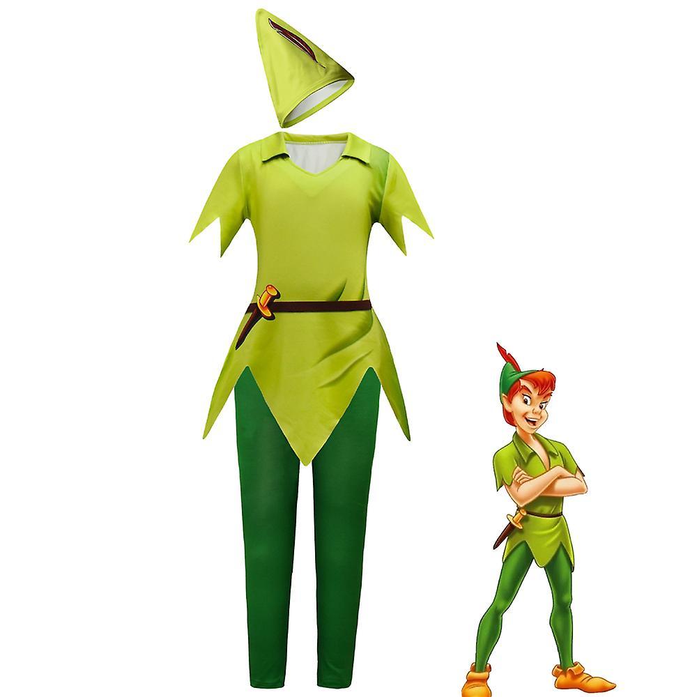 Bestdaily Halloween Kids Boys Cartoon Peter Pan Cosplay Costume Fairy Tale Elf Outfits Party Fancy Dress 6-7 Years