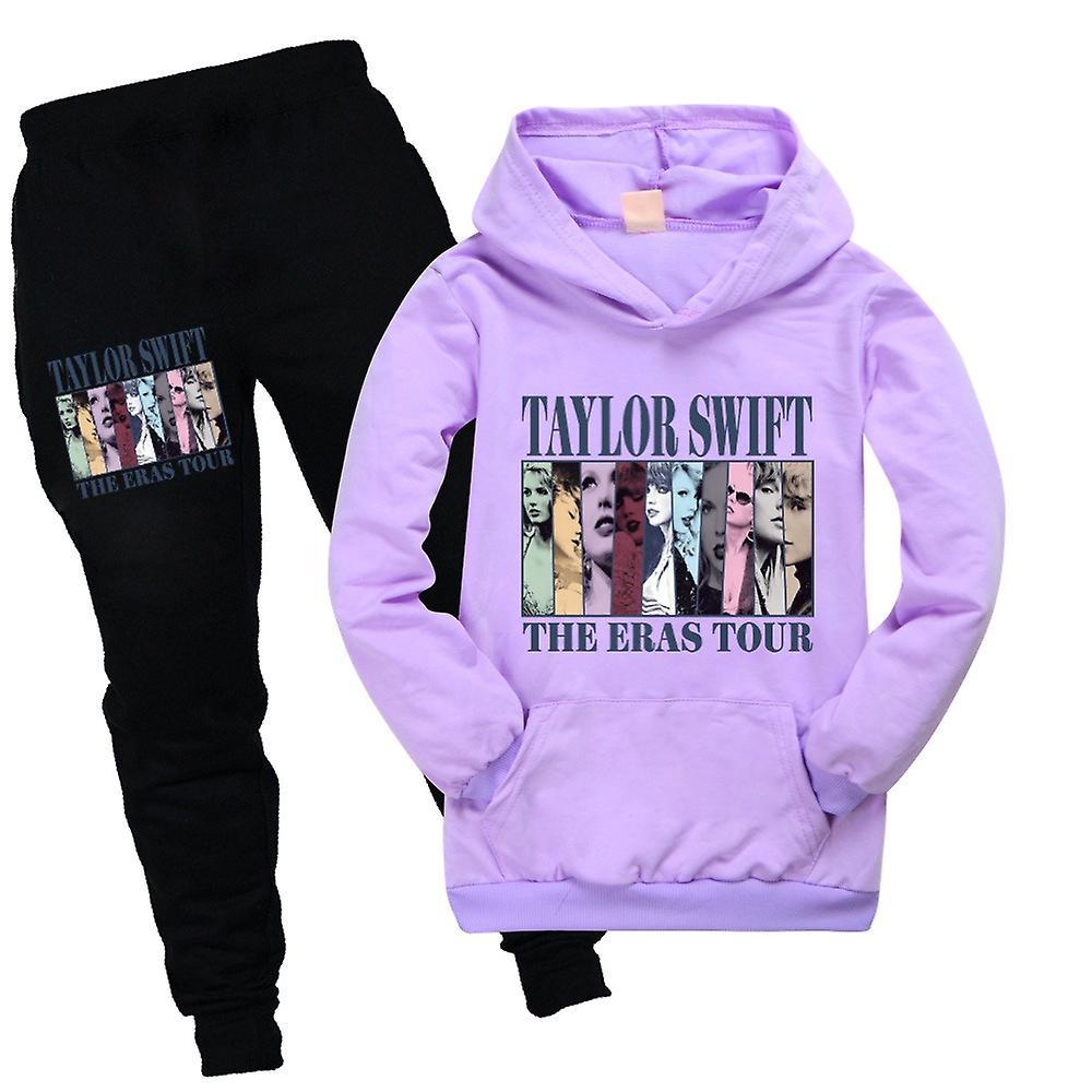 Eocici 9-16 Years Kids Teens Boys Girls Taylor Swift The Eras Tour Print Tracksuit Set Hoodie+pants Sweatsuit Outfits Gifts Purple 9-10 Years