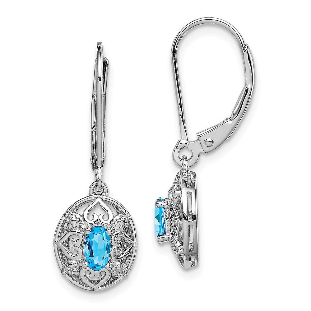 JewelryWeb 925 Sterling Silver Dangle Polished Leverback Light Blue Topaz Diamond Earrings Measures 28x10mm Wide Jewelry Gifts for