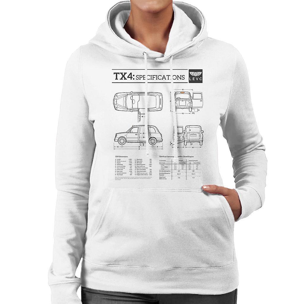 London Taxi Company TX4 Specifications Blueprint Women's Hooded Sweatshirt White Medium