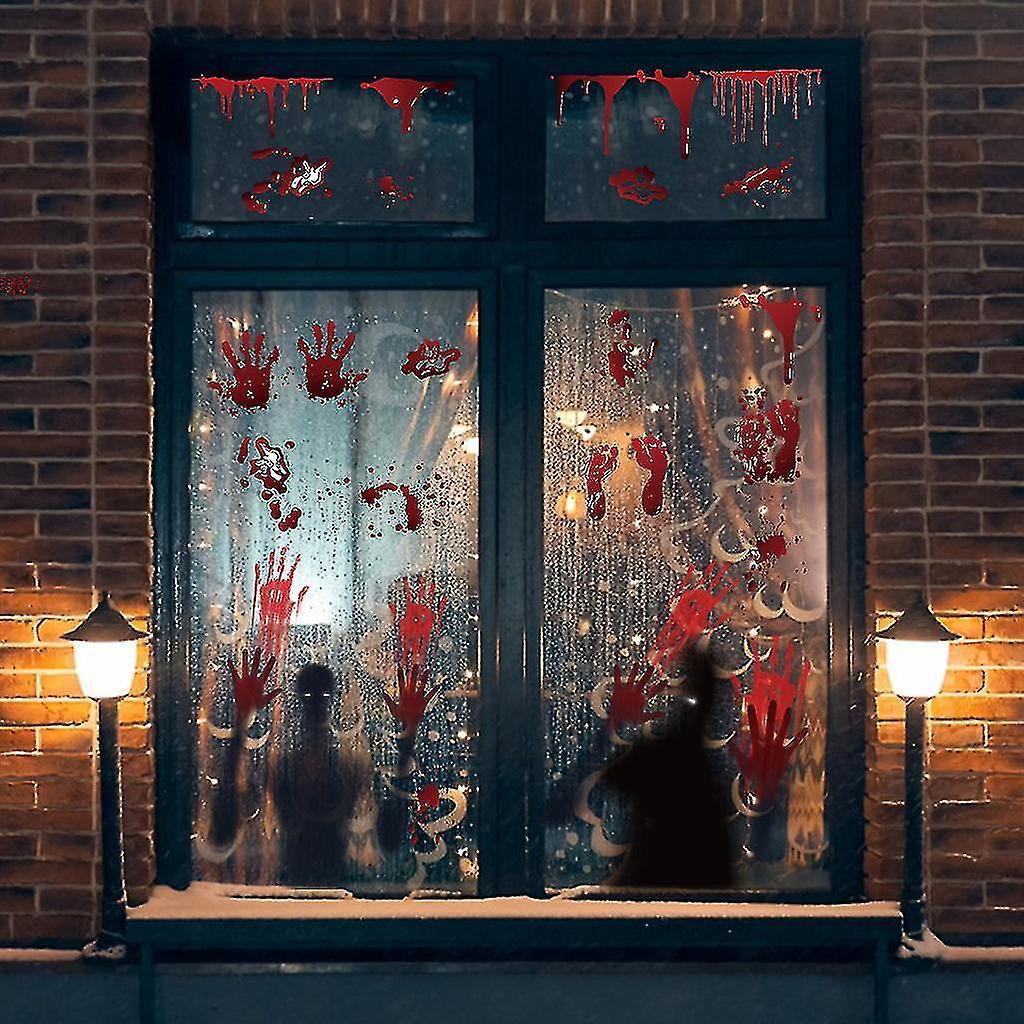 Tianzun Halloween Window Decorations Zombie Posters - 3 Pcs Giant Bloody Handprints Zombie Silhouettes, Creepy Window