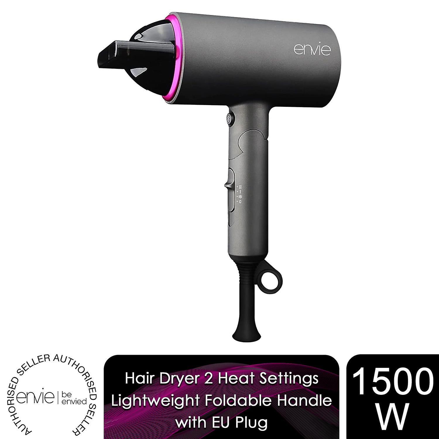 Envie Hair Dryer 2 Heat Settings Lightweight Foldable Handle with EU Plug, 1500W Black