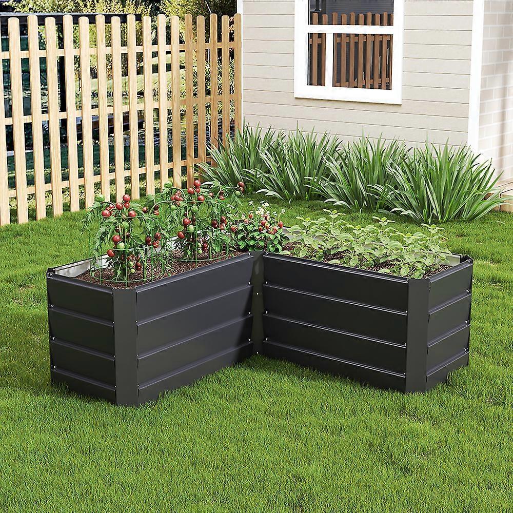 Living And Home Outdoor Metal L-Shaped Raised Garden Bed