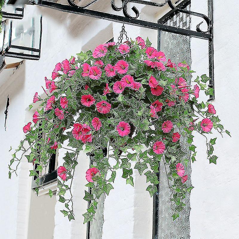 Get It Hanging Basket With Artificial Vine Silk Petunia Flowers Compatible Outdoor/indoor Red