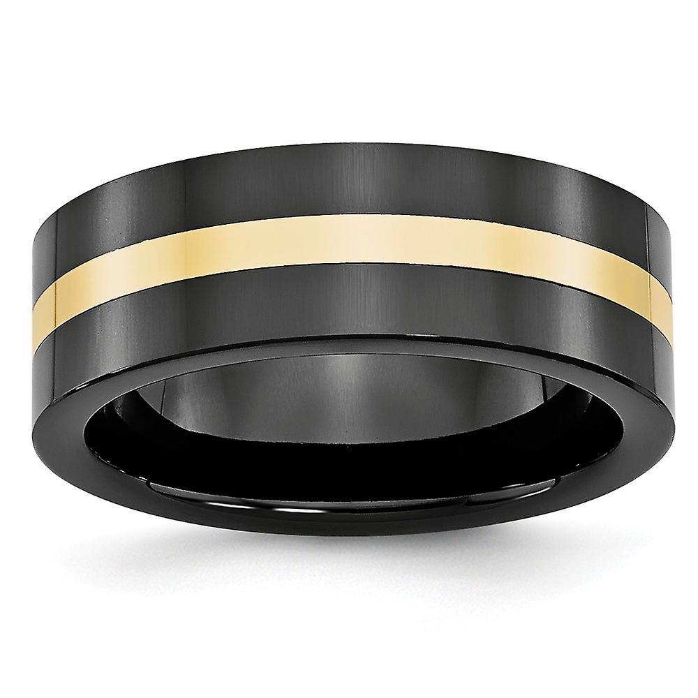 Chisel Ceramic Flat Band Engravable Gold Black with 14k Inlay 8mm Polished Band Ring Jewelry Gifts for Women - Ring Size: 8 to 10