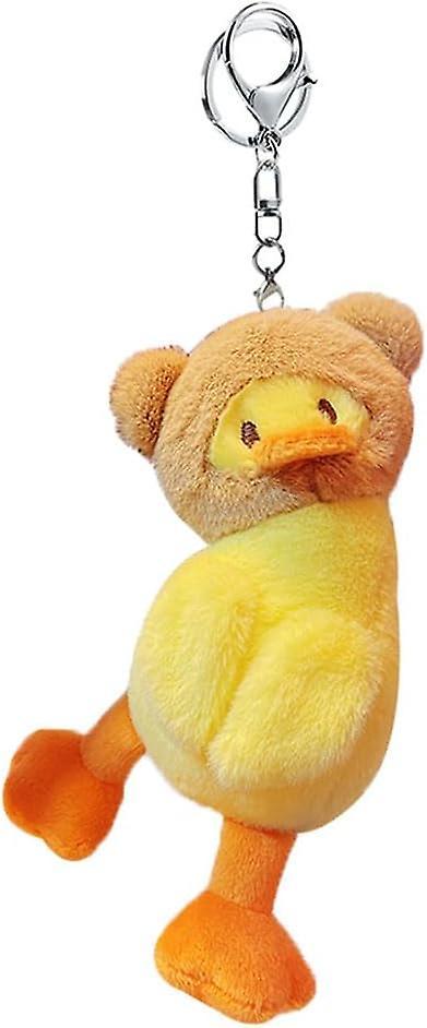 Xiti Creative Funny Cute Wearing Animal Hat Plush Yellow White Duck Pendant Keychain Key-chains Keyrings yellow/white