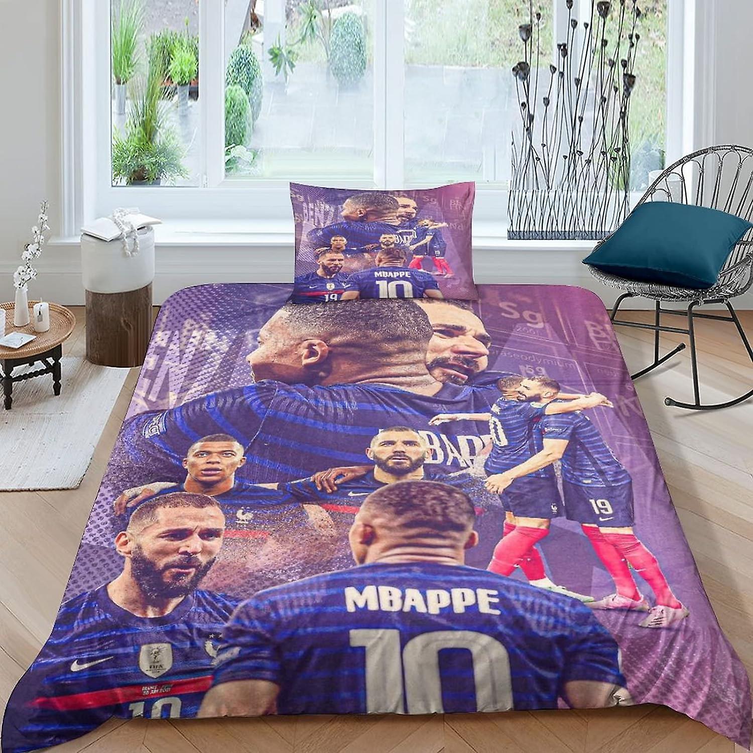 Kerota Kylian Mbapp Captain France Football Star Children's Bed Single Duvet Cover with Matching Pillowcases -100% Soft and Comfortable Microfiber ...