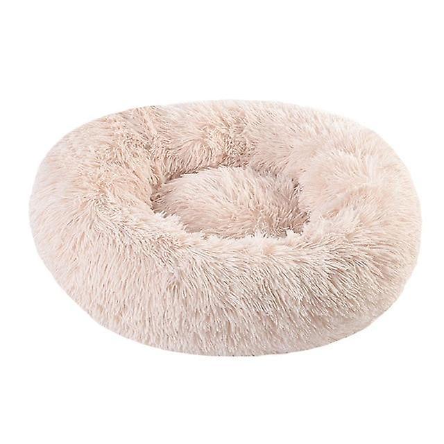 Slowmoose Round Bed Long Plush Basket For Dog Light Beige 50cm diameter