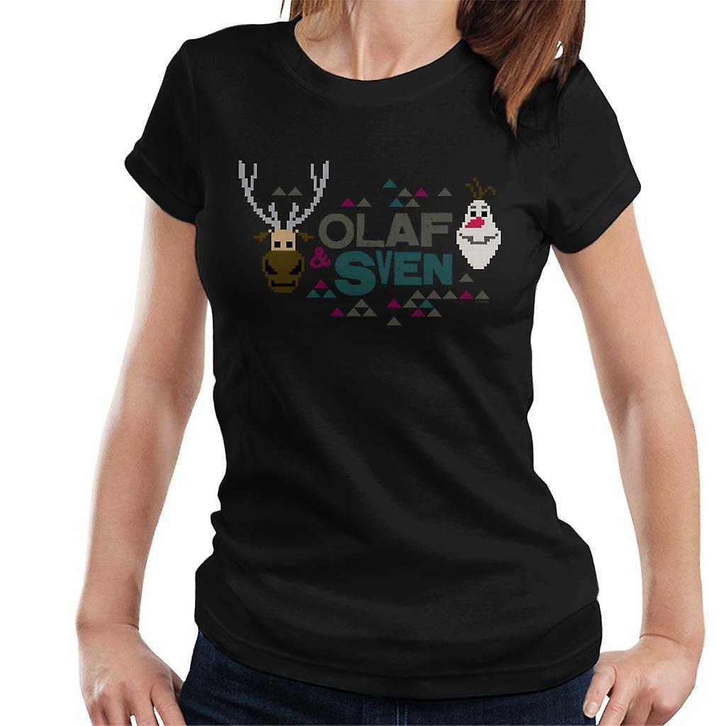 Disney Frozen Olaf And Sven Retro Pixel Design Women's T-Shirt Black Small