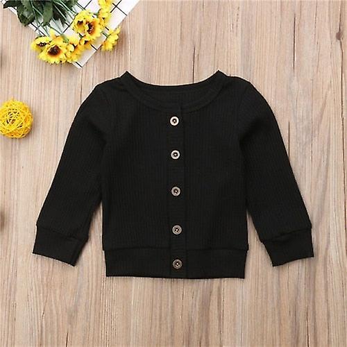 Slowmoose Long Sleeve Button Knitted Tops Sweater - Winter Jacket Black 12M