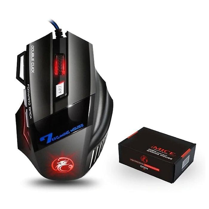 iMice X7 Optical Gaming Mouse Wired - Right-handed and Ergonomic with DPI Adjustment - 5500 DPI - 7 Buttons - Black