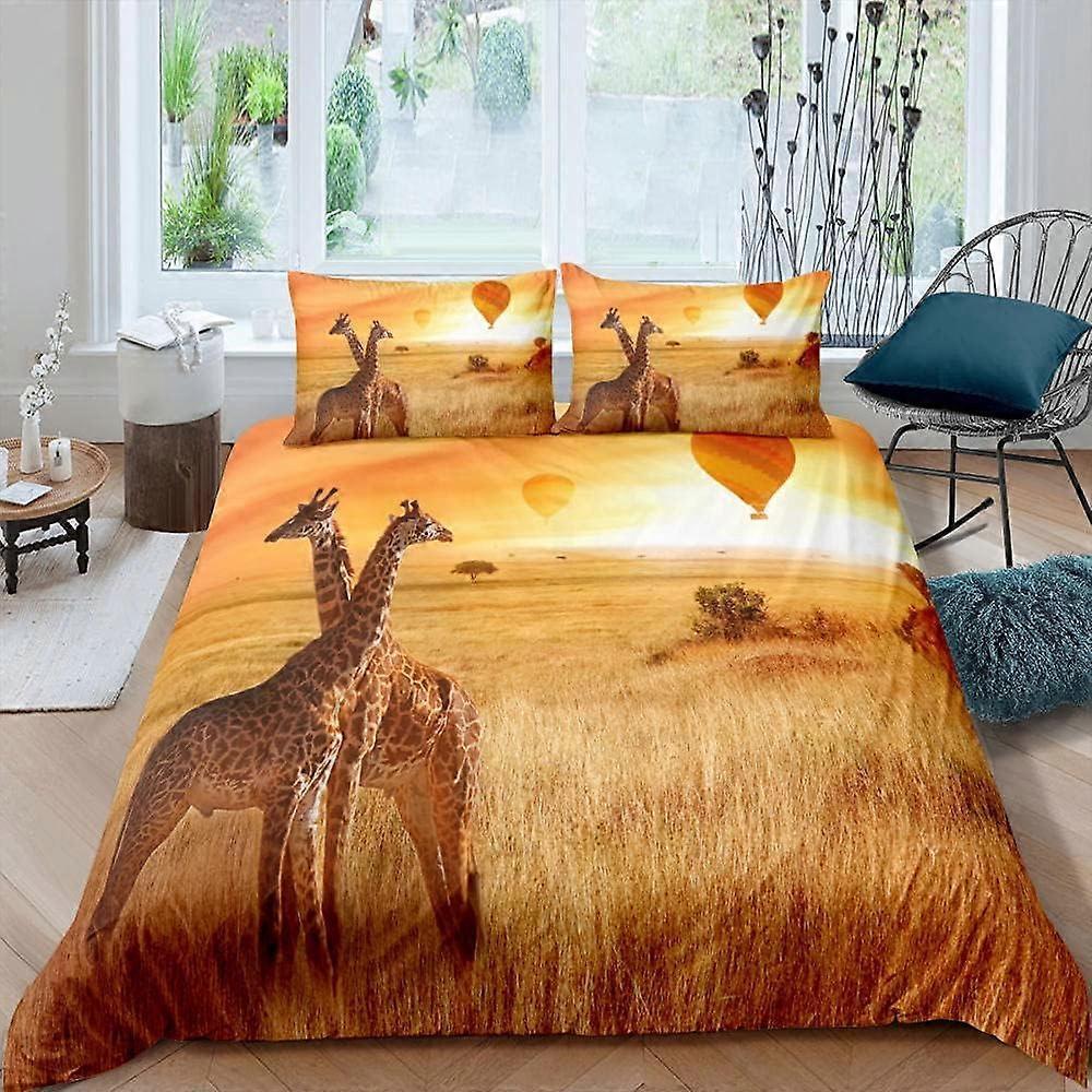 Kerota Bedding Sets Children Giraffe Bedding Set with Microfiber Duvet Cover and Pillowcase, Digital Print D 135*200 CM Single135x200cm