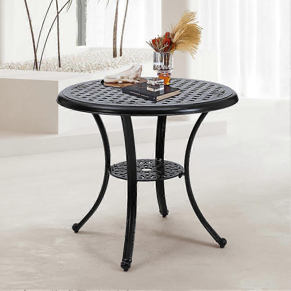 Living And Home 81cm Cast Aluminum Patio Dining Table with Umbrella Hole