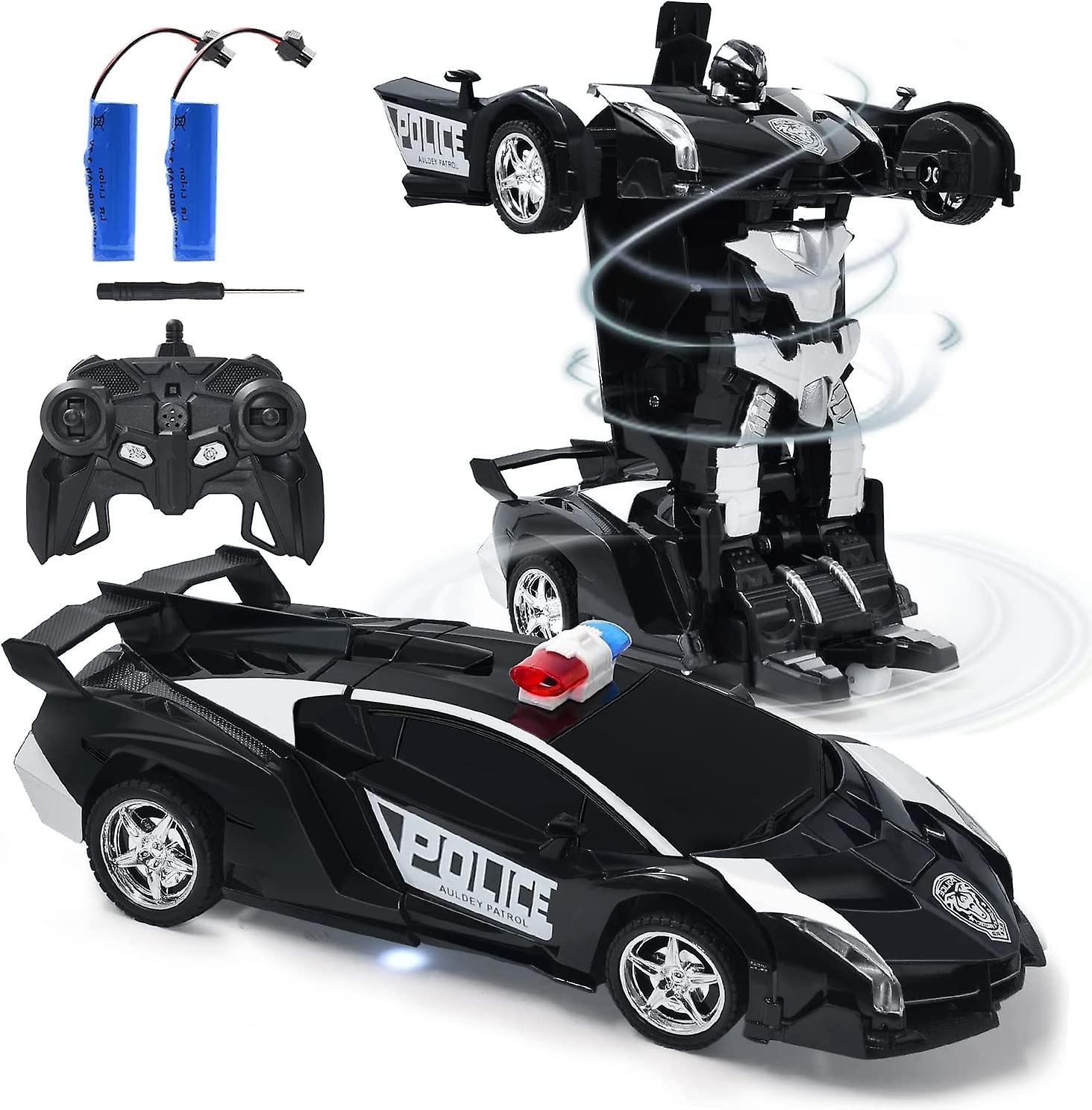 Wjiaer Police Rc Car Robot For Kids, Remote Control Transforming Robot Car Toy, One Key Deformation Robot Car, One-button Auto Demo&360 Rotate Spee...