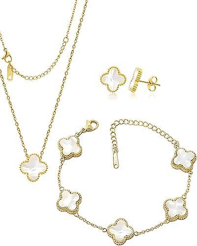 Heytea Lucky Clover Sets Necklace Pendant Earrings Bracelet For Women Girls 19k Gold Plated Charm Cute Jewelry Womens Girls Gift