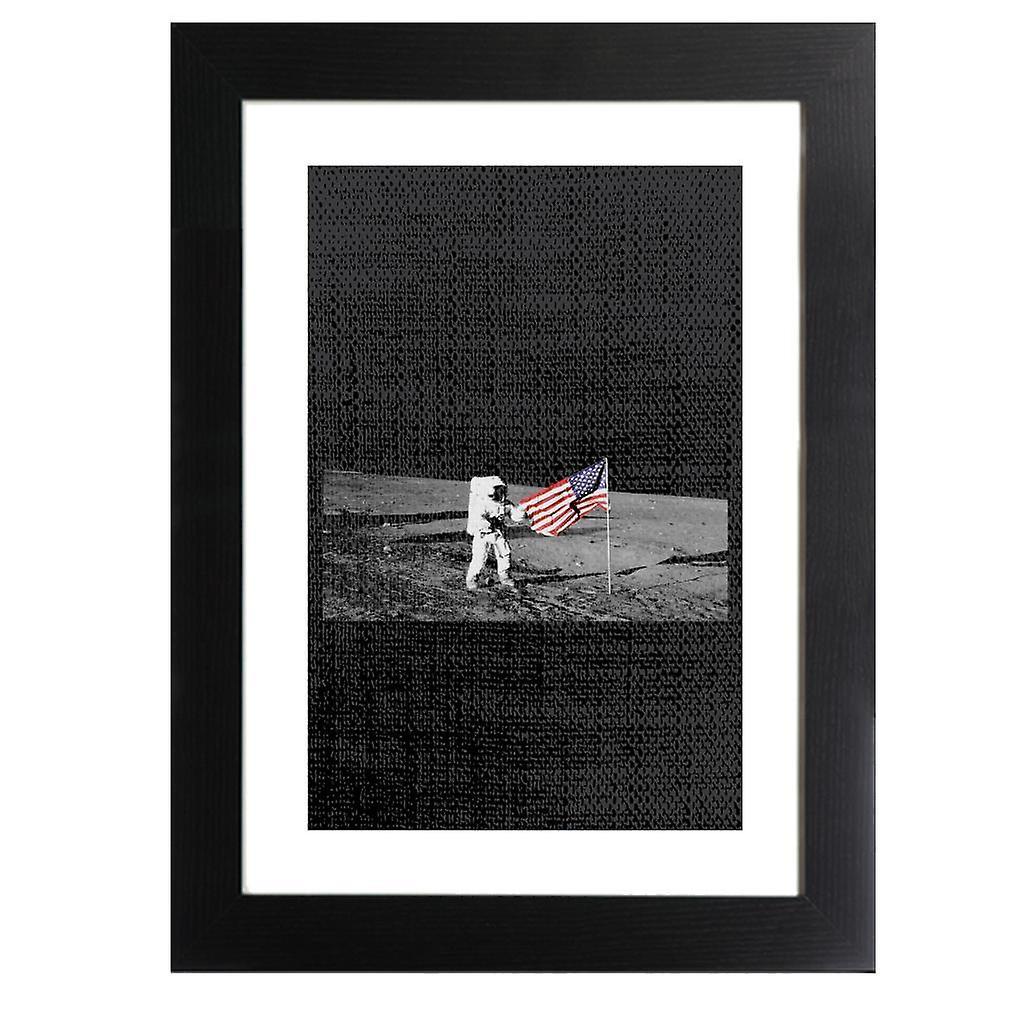 NASA Moon Landing Flag Framed Print Black 39 x 52 cm