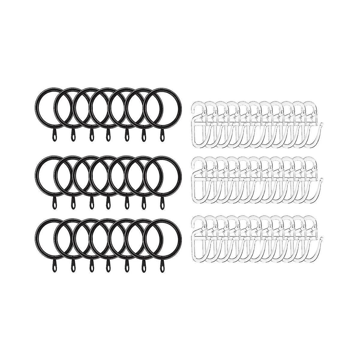 Kangboo 50 Pieces Metal Curtain Rings, Curtain Hanging Rings And Plastic Curtain Hooks, Curtain Rings For Window Curtain,black