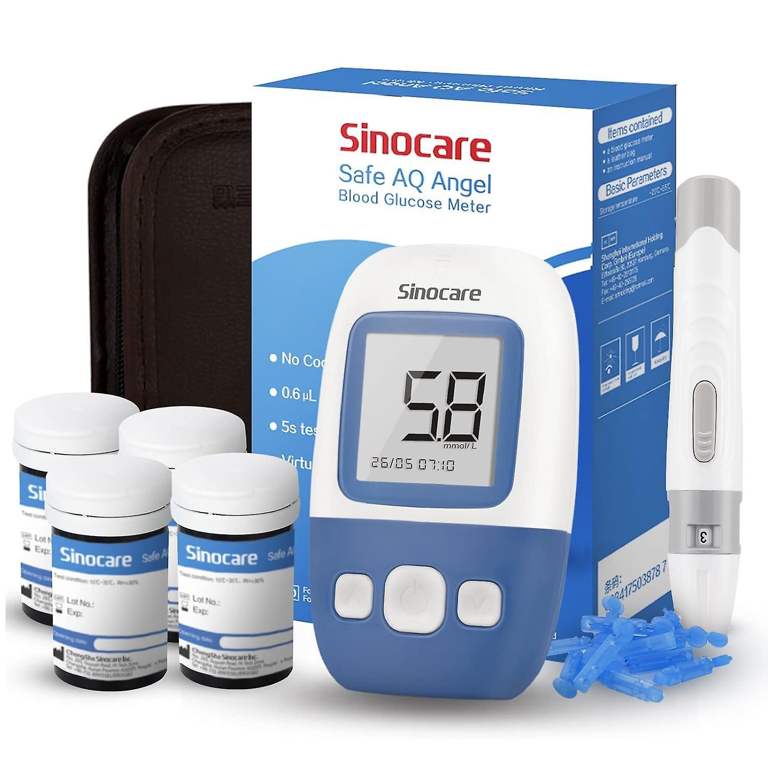 Sinocare Safe AQ Angel Blood Glucose Meter Home Glucometer for Diabetes with 50 Strips and Lancets Meter kit 100 * Unit mg*dL