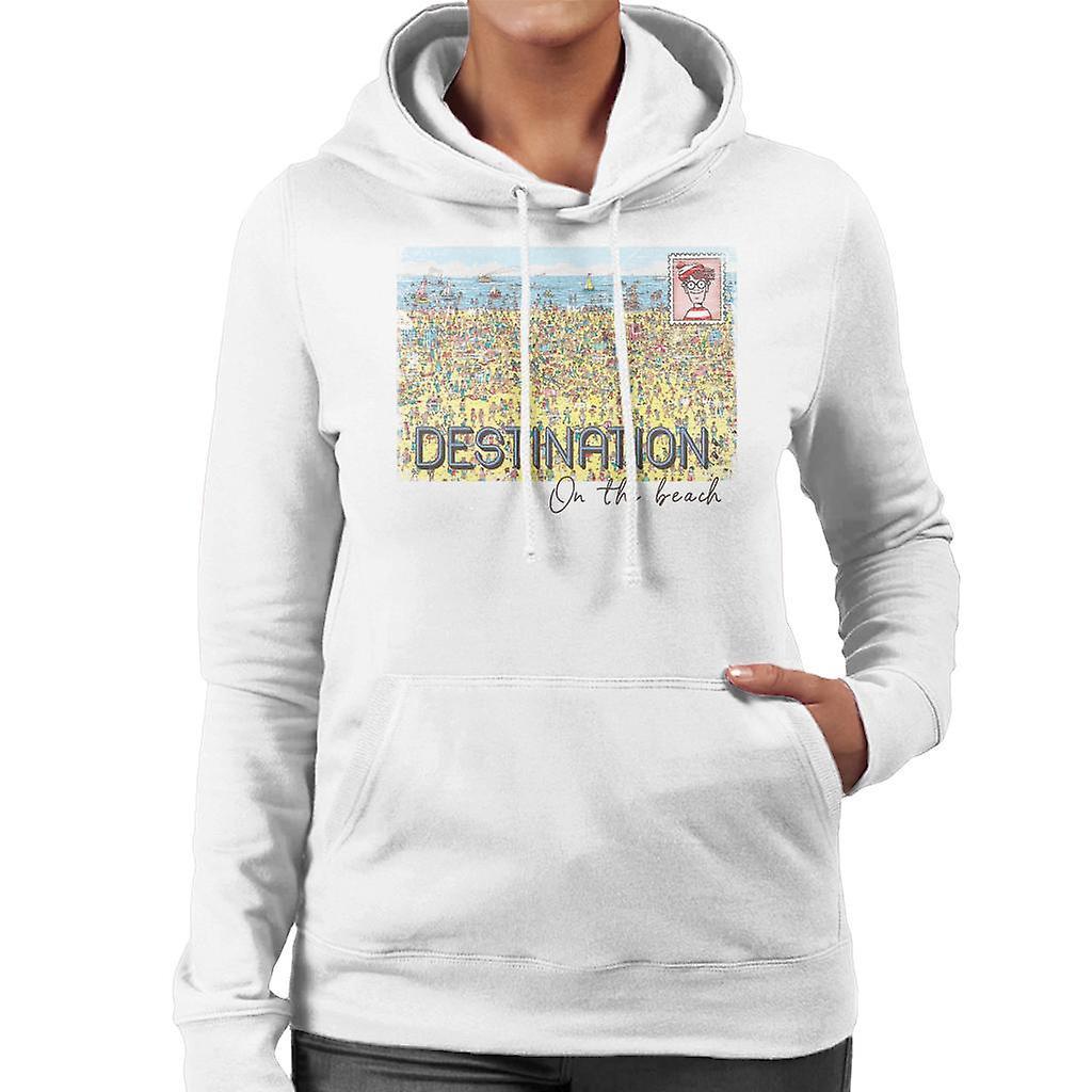 Wheres Wally Where's Wally Destination On The Beach Women's Hooded Sweatshirt White XX-Large