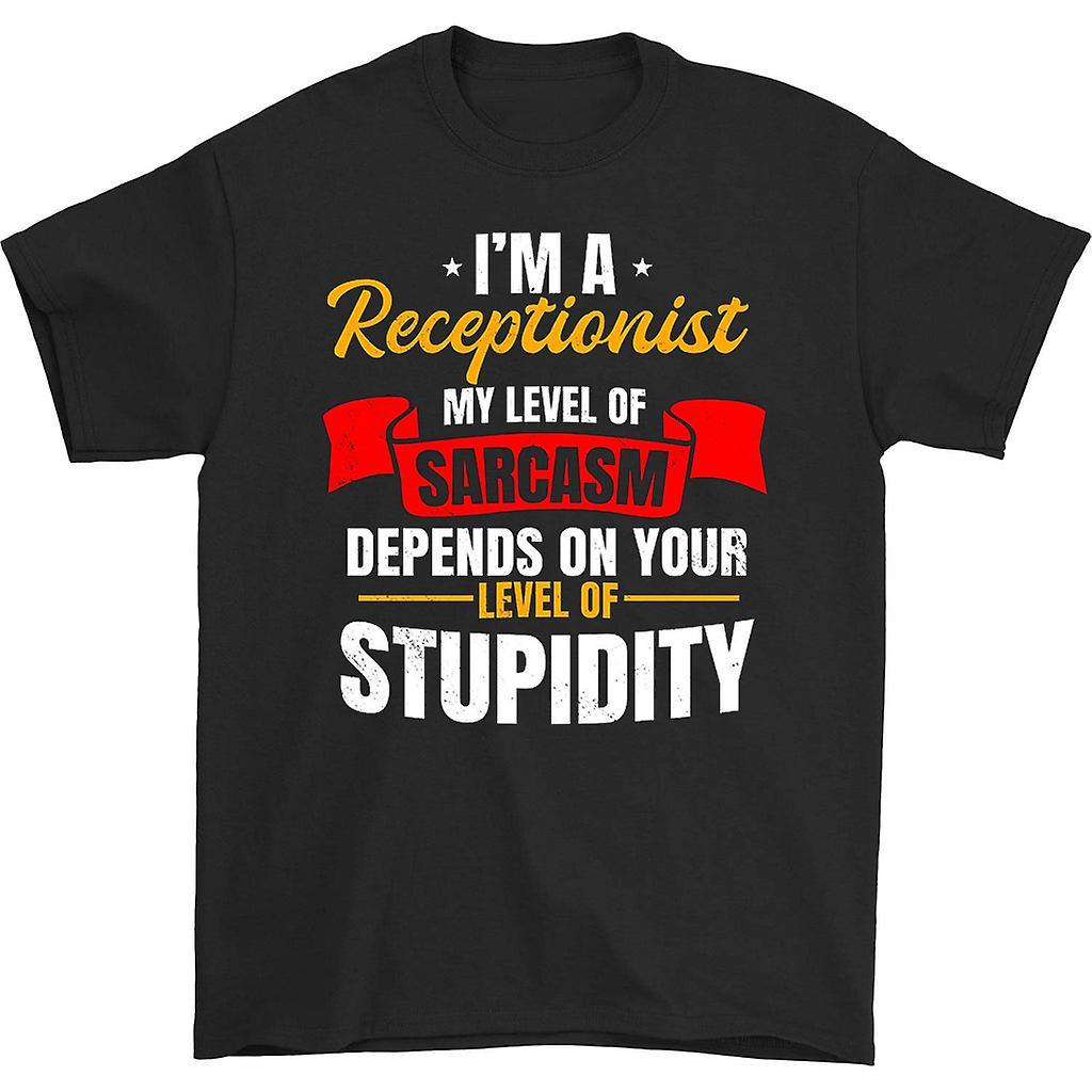 HISHARK I'm a receptionist my level of sarcasm depends t-shirt black XL