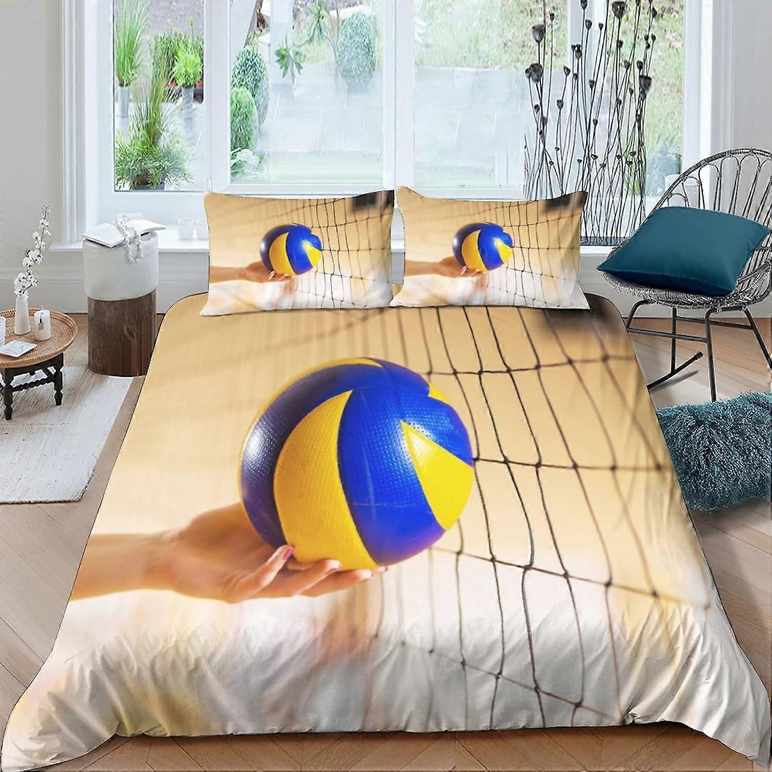 Kerota Volleyball Duvet Cover with Pillowcase 3D Sports Print Bedding Set Soft Microfiber Bed Linen Bedding Sets for Boys/Girls Double Double200x200cm