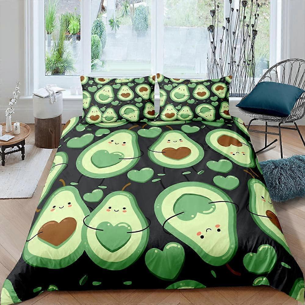 Kerota Bedding Set with Avocado Duvet Cover and Pillowcase, Digital Print, Microfiber Bedding Set for Children 135*200 CM King220x240cm