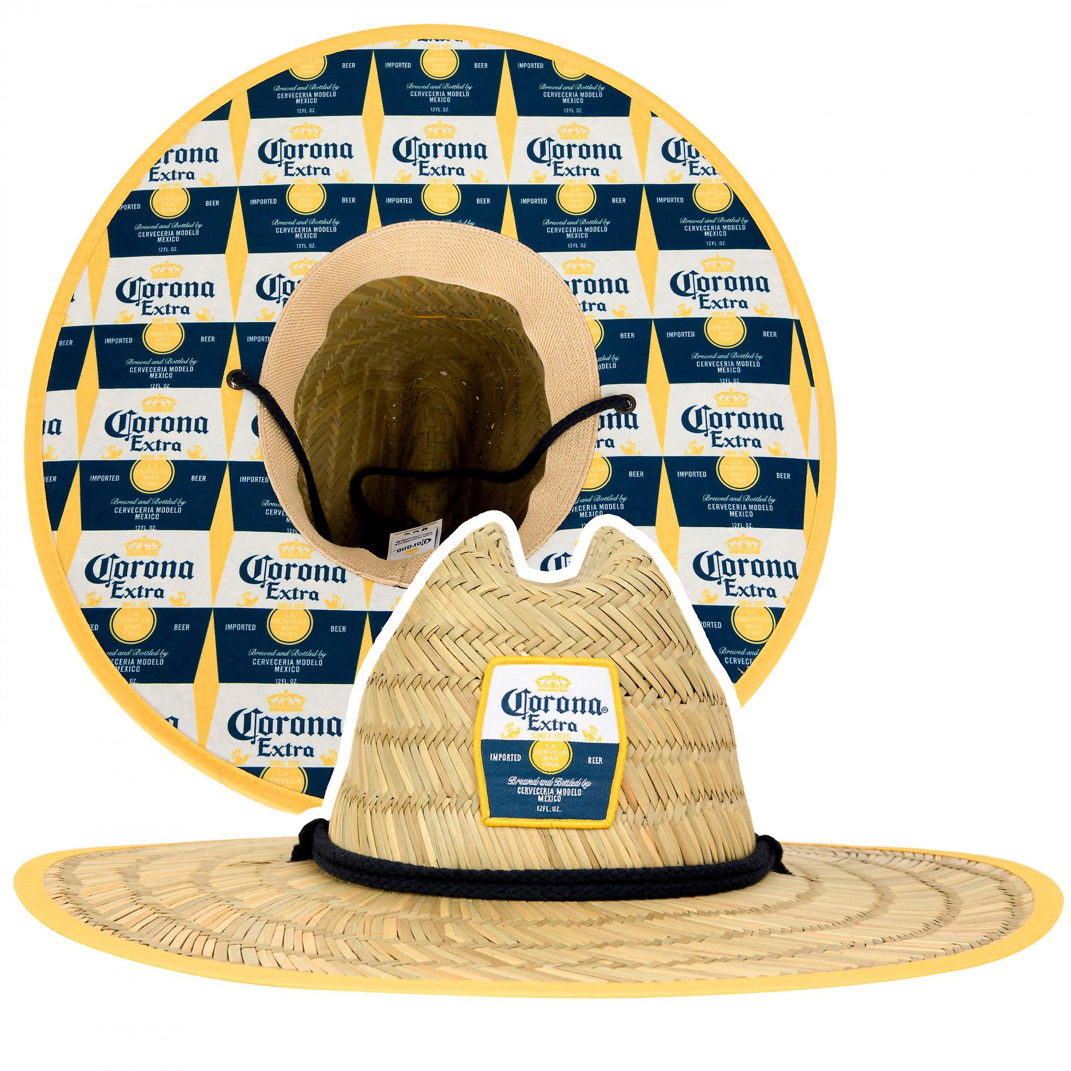 Beers Corona Extra Straw Lifeguard Hat With Repeating Label Under Brim Brown