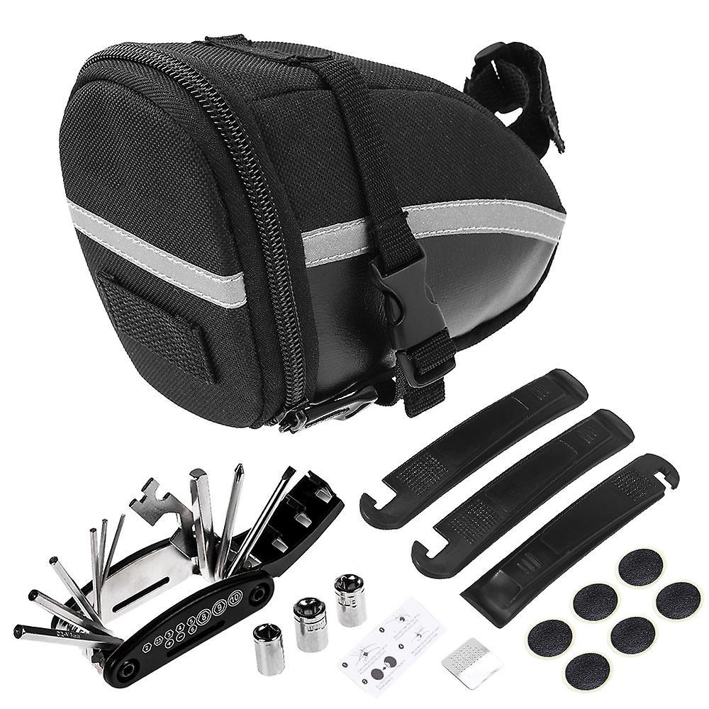 SAHOO Bike Repair Tool Kits Bicycle Saddle Bag Cycling Seat Pack 16 in 1 Multi Function Repair Tool Kit Black