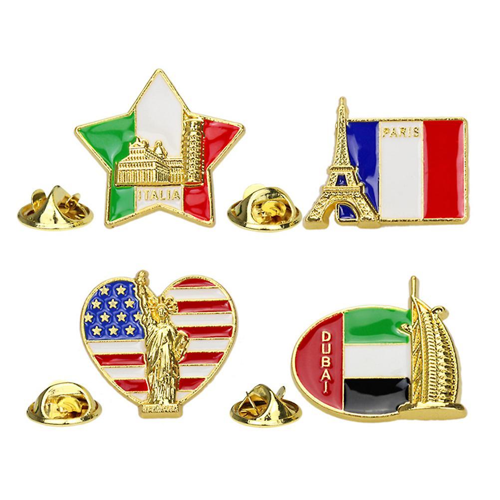 Tinksky 4 Pcs American Flag Pin New York Souvenir Suit Jacket Lapel Pin Dubai Lapel Pin Collar Pin Tie