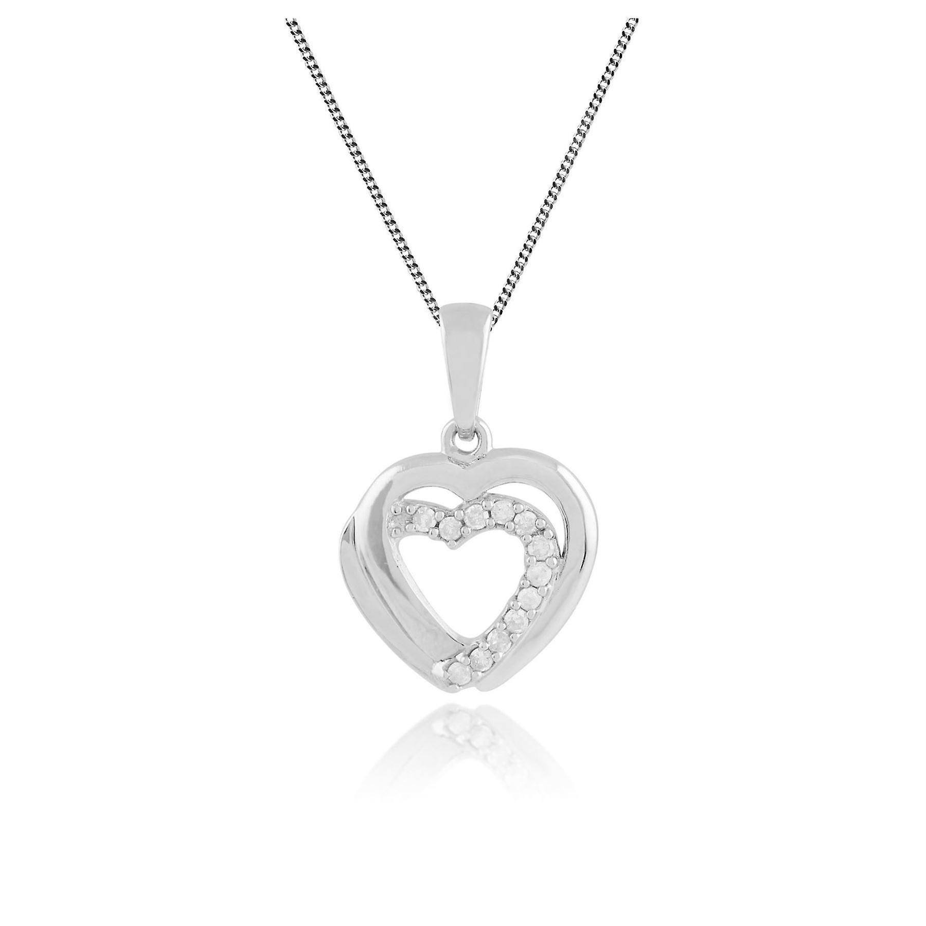 Gemondo Classic Round Diamond Heart Pendant Necklace in 9ct White Gold 117P0078019 One Size