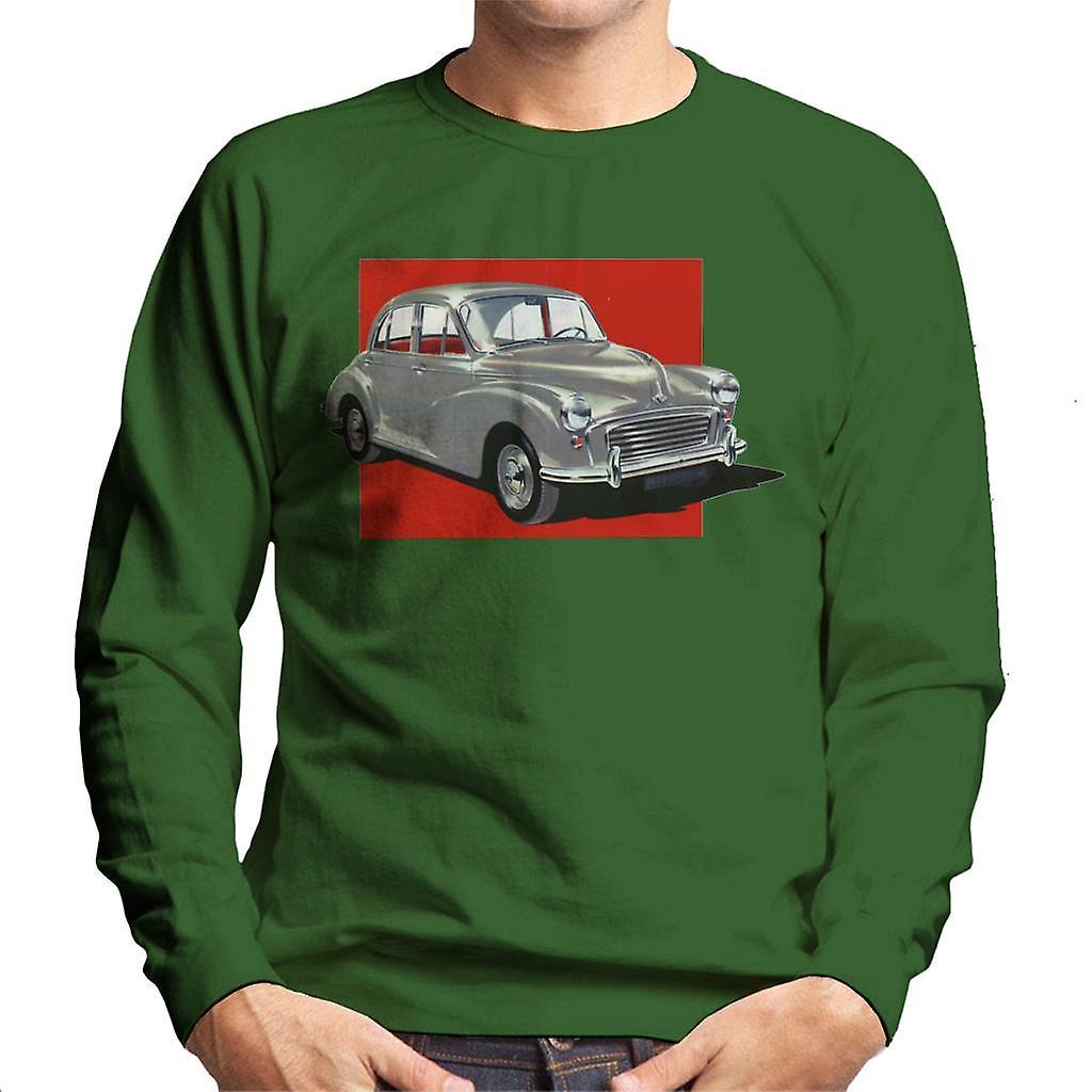 Morris Minor Red Background British Motor Heritage Men's Sweatshirt Bottle Green Medium