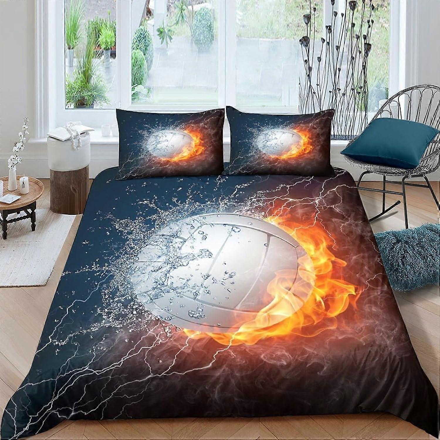 Kerota Volleyball Bedding Set with Pillowcase, 3D Bedding Sets Sports Print Duvet Cover for Boys Girls Soft Microfiber Bed Linen Double Single135x2...