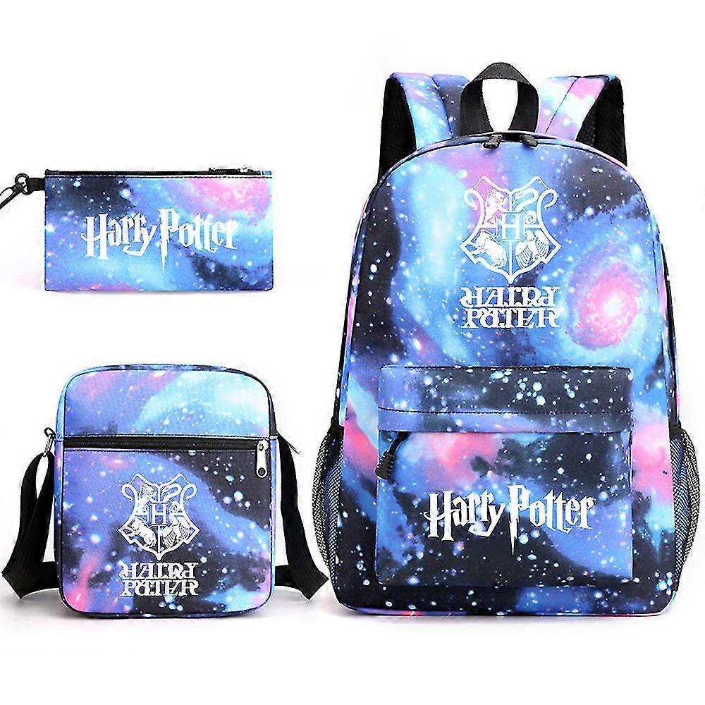 Bagadawang Children's Harry Potter Three-piece School Bag Printed Large Capacity Outdoor Backpack#2 star blue