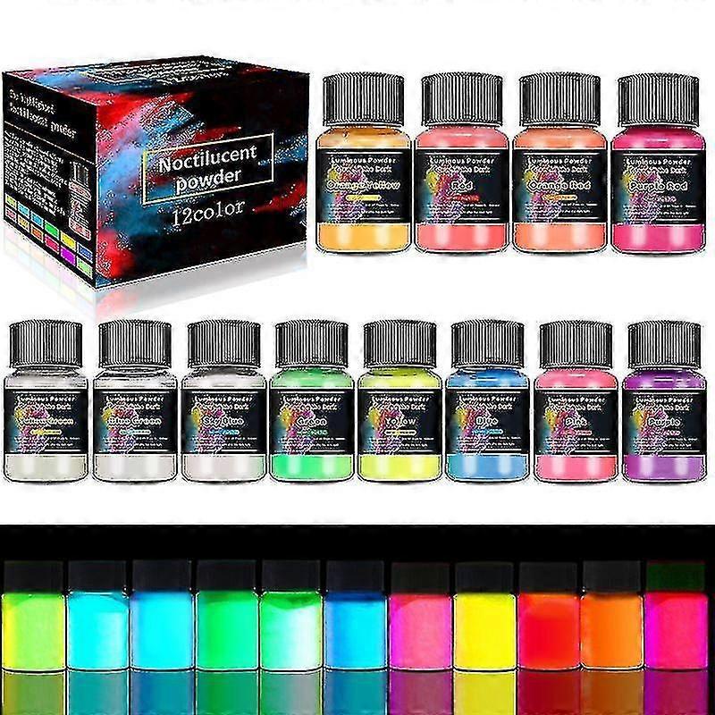 Unbrandded 12 Colour Glow In The Dark Pigment Powder - Epoxy Resin Luminous Powder Skin Safe Long Lasting Self Glowing Dye - SNNGV