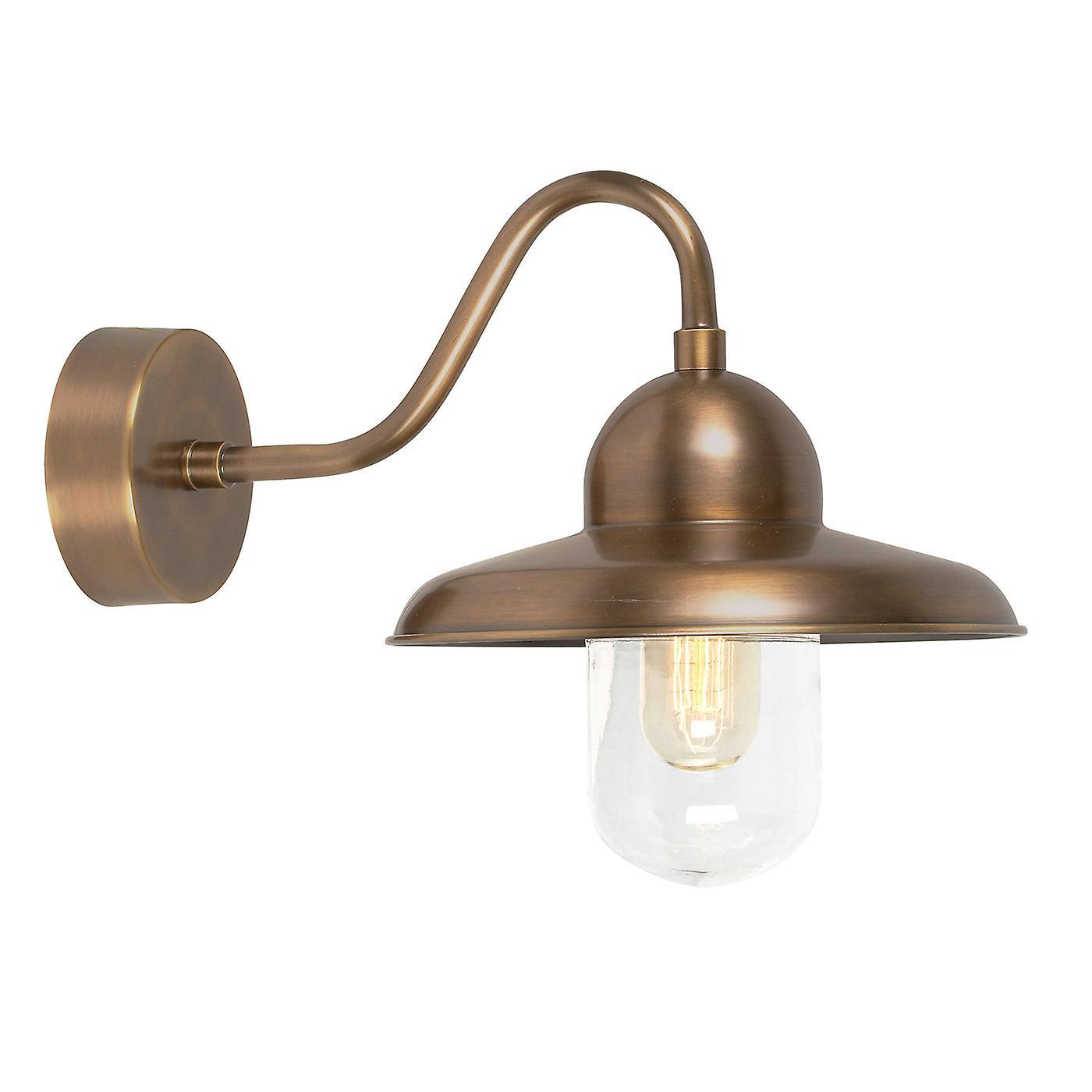 Somerton 1 Light Outdoor Fisherman Dome Wall Light Brass IP44 E27