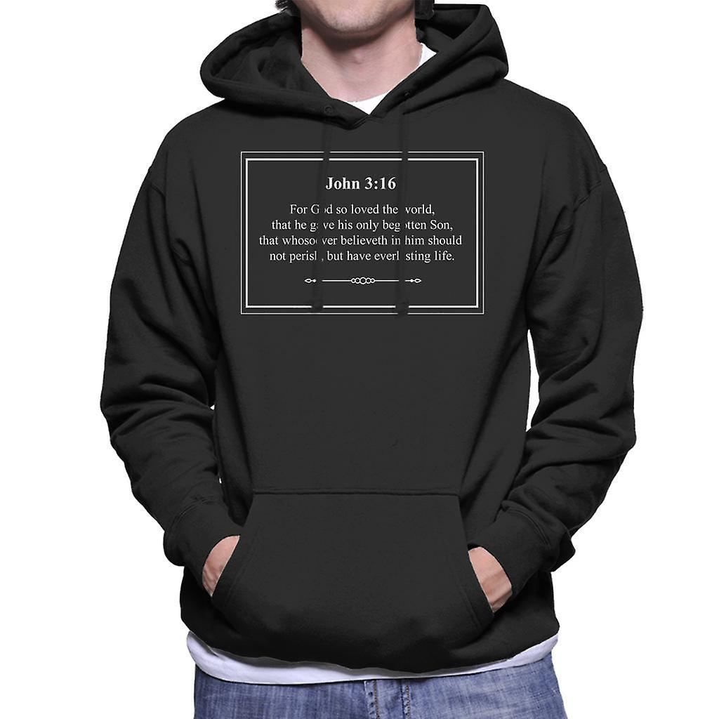 Coto7 Religious Quotes Everlasting Life John 3 16 Men's Hooded Sweatshirt Black Large