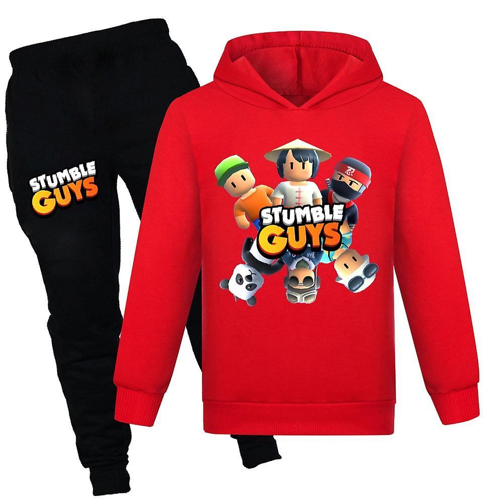 Ochime Stumble Guys Tracksuit Set Kids Hooded Sweatshirt Hoodies Joggers Pants Casual Sports Outfits Set Red 11-12 Years