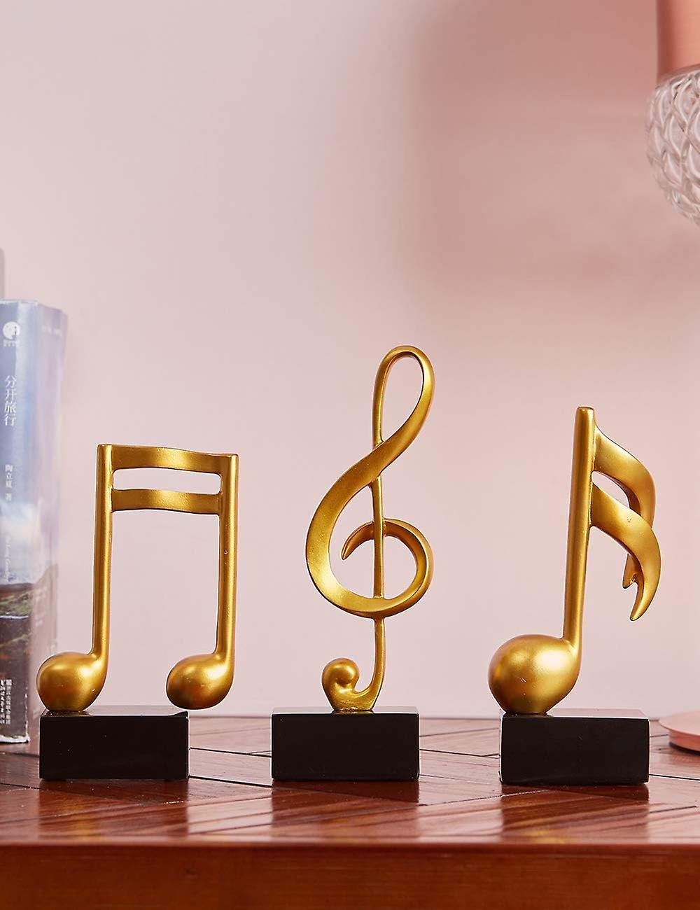 Wenkeay Art 3pcs Music Note Gifts Ornament Musical Sculpture Statue Piano Decor Figurine Gold 18cm