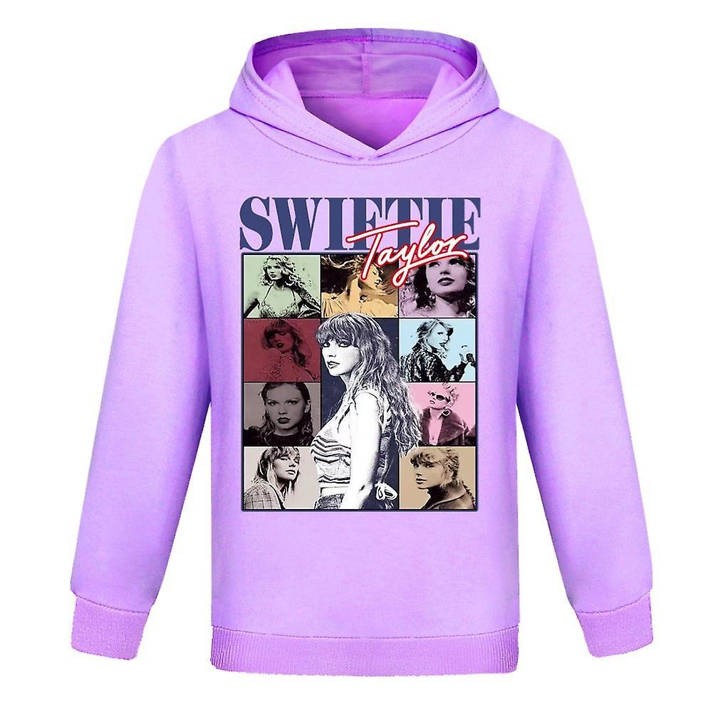 Bestdaily Taylor Swiftie Printing Hoodie Kids Fashion Sports Casual Hooded Sweatshirt Jumper Pullover Tops For Boys Girls Purple 7-8 Years