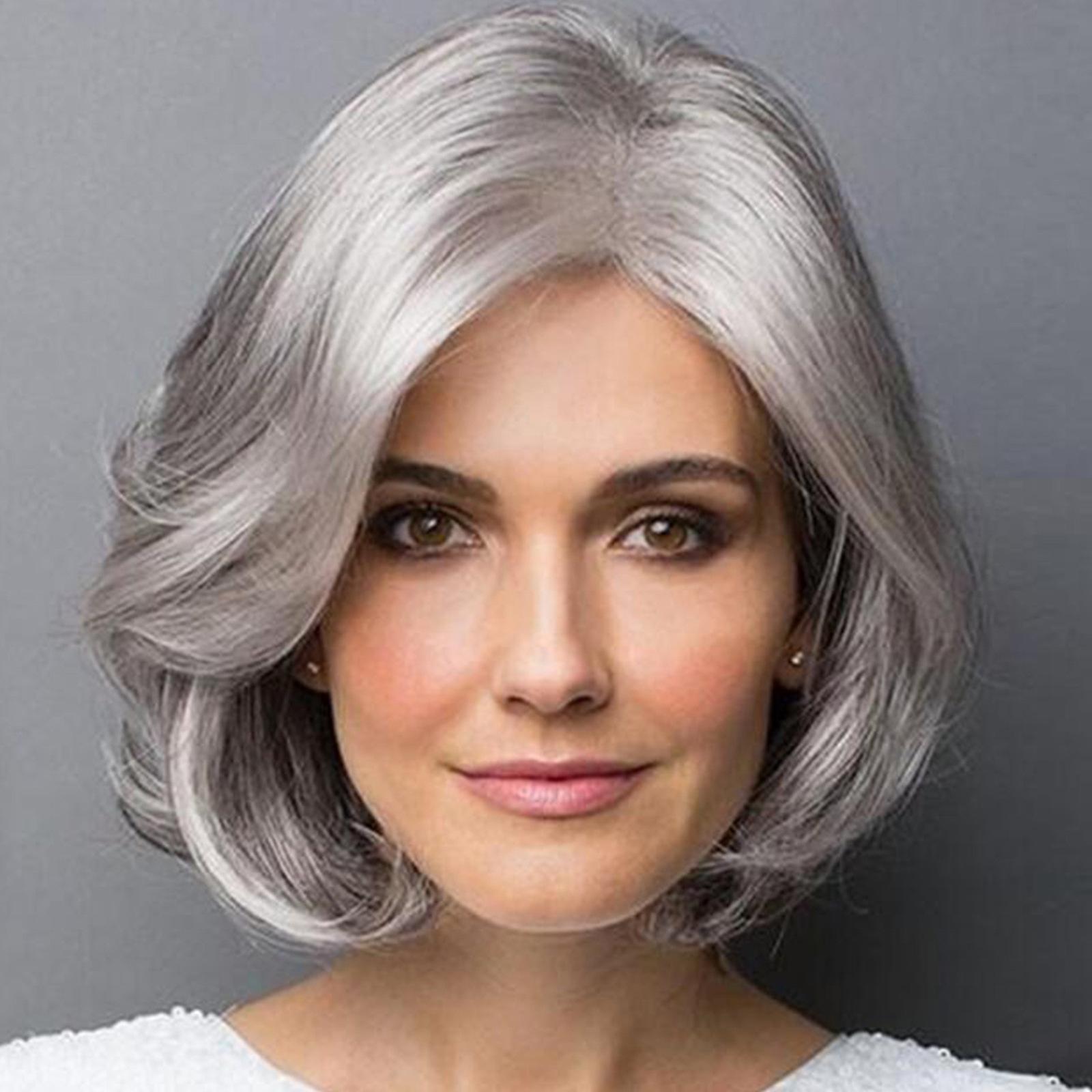 Baodan Women's Fashion Wig Gray Synthetic Hairshort Wigs Hair Wave Wig