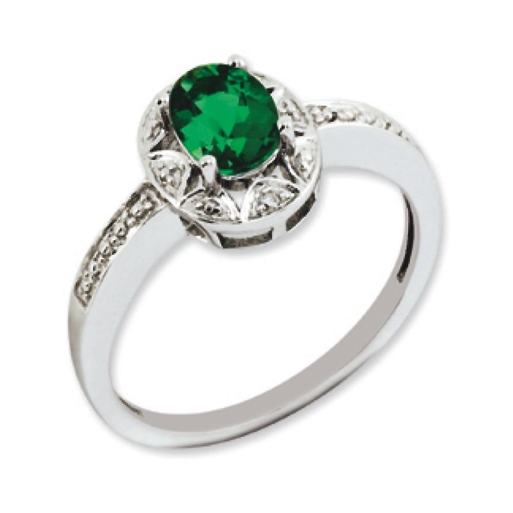 JewelryWeb 925 Sterling Silver Polished Diamond and Created Emerald Ring Measures 2mm Wide Jewelry Gifts for Women - Ring Size: 5 t 8