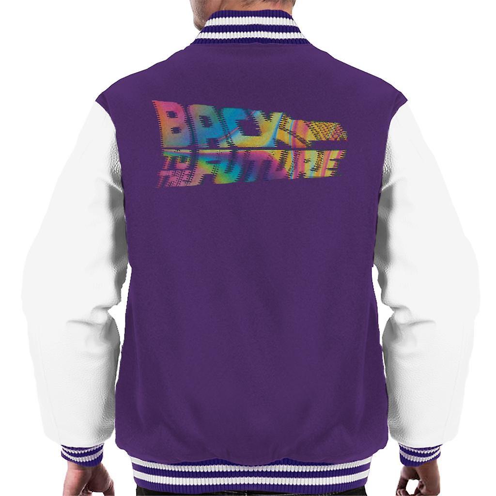 Back to the Future Logo Psychedelic Blur Men's Varsity Jacket Purple/White X-Large