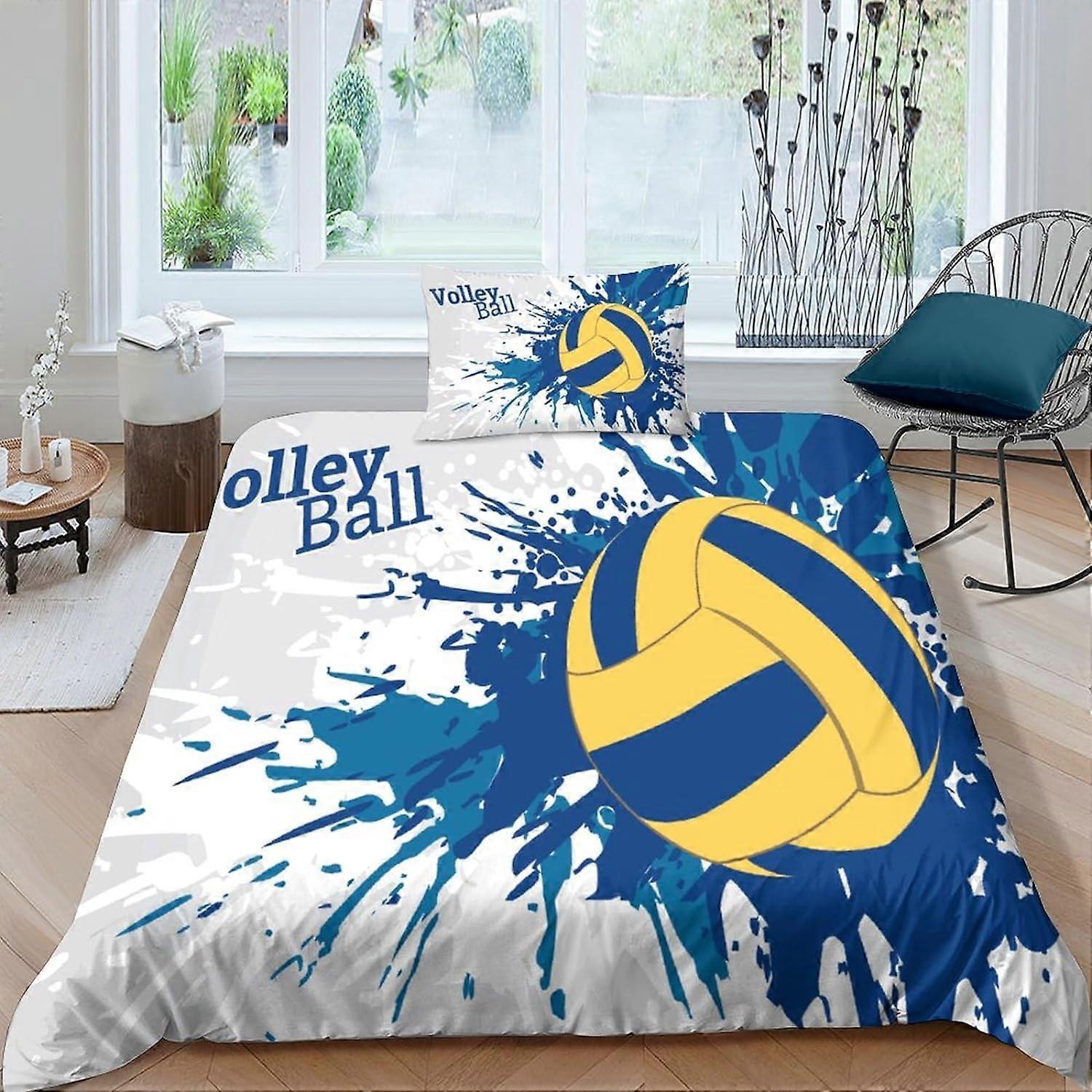 Kerota Volleyball Duvet Cover 3D Print Sports Youth Bedding Sets Bed Linen with Pillowcase Soft Microfiber Bedding Set Single Single135x200cm