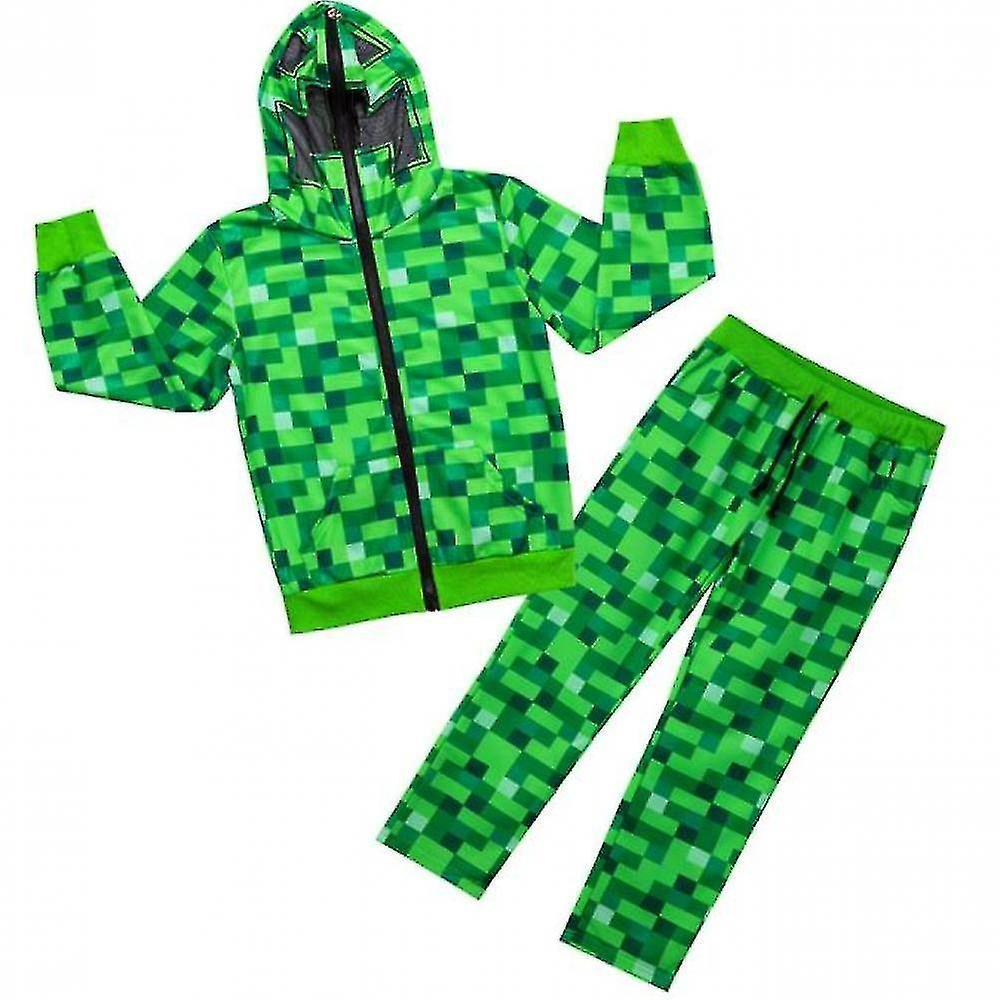 Bebetter 2023minecraft  Creeper Onesie For Boys & Girls - Kids Green Soft Pixelated Sleepsuit With Creeper Face Hood B 56Y