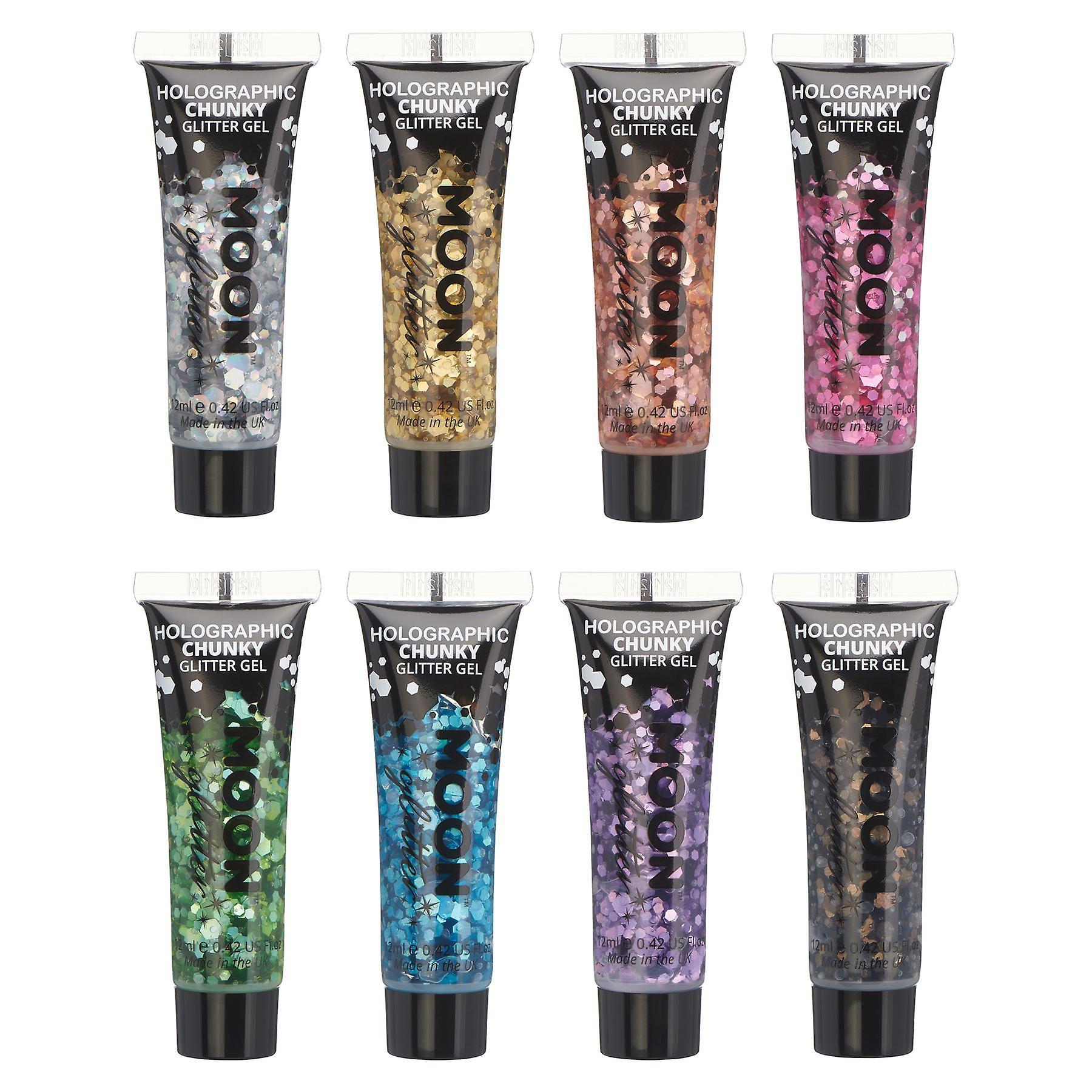 Moon Glitter - Holographic Chunky Glitter Gel - Set of 8 Silver/Gold/Rose Gold